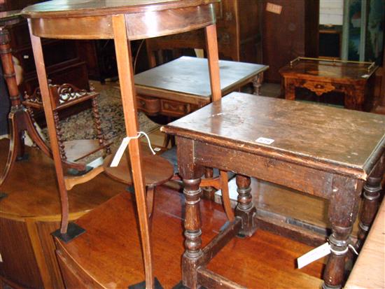 Oak joint stool & an Edwardian oval mahogany two-tier occasional table